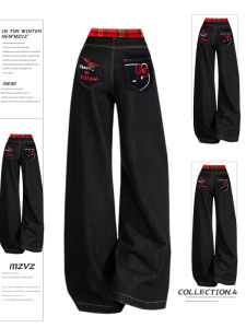 MZVZ | Quần Jeans Cắt Xẻ Dây Thêu Thiết Kế Giảm Cân Ống Rộng