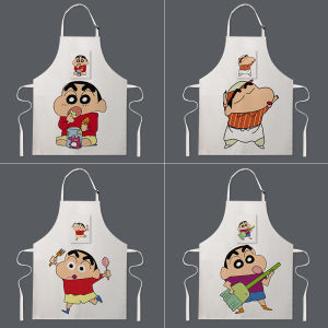 ผ้ากันเปื้อนผ้าฝ้ายผสมผ้าลินินลายชินจังจอมแก่นผ้ากันเปื้อนสไตล์ญี่ปุ่นกันน้ำกันเปื้อนสำหรับทำอาหารใช้ในบ้านแบบปรับได้ชุดทำงานห้องครัวร้านอาหาร