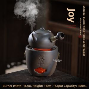 MIANXIAOCHENG | Charcoal Stove Tea Brewing Set Handmade Raw Clay Thin-walled Wood-fired Sand Pot with Rattan Handle