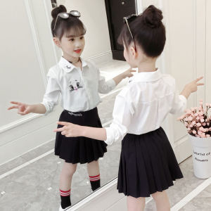 Áo Sơ Mi Trắng Cotton Mỏng Dài Tay Cho Bé Gái Thời Trang Thu Xuân Áo Phông Trẻ Em Chất Liệu Cotton Nguyên Chất Cho Bé Gái