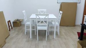 EWJ 3333 Square MDF Wood Dining Table + 91/92/93 Chair set 1+4 White Modern Murah