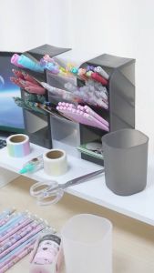 3Pcs Pen Holder Transparent Pencil Holder Desktop Stationery Organizer Box Multifunctional Makeup Lipsticks Storage Box