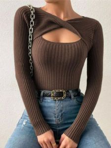 เสื้อสเวตเตอร์คอกลมแขนยาวปานกลางทรงหลวมสำหรับผู้หญิง เสื้อผ้าทำงานฤดูร้อน สีพื้น แฟชั่นสตรีท ผลิตจากผ้าฝ้ายผสม