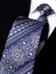 Romguest | Blue and White Ceramic Patterned Mens Necktie