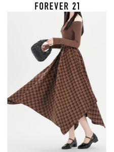 Forever21 | Irregular Plaid High Waist A-Line Midi Skirt