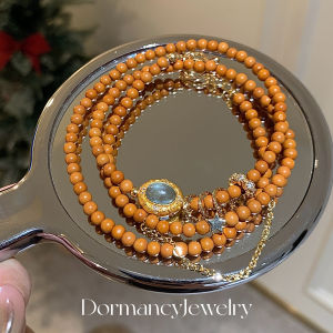 Exotic Princess Triple Circle Olive Nut Sea Blue Gem Bracelet New Chinese Style Private Design Sense Fashion Jewelry Accessory