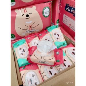 1 Thùng khăn ướt Phú Đạt Gấu Béo không mùi bản to 120 tờ