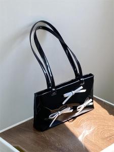 Young Womens Butterfly Knot Underarm Bag Handbag Single Shoulder Bag Trendy Design Korean Style Soft PU Leather Casual Bag