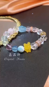 [MY🇲🇾 Ready Stock] 💙🐻 蜜蜡熊 + 海纹石 + 白水晶 + 海蓝宝 + 紫水晶 + 丝云母 + 星光粉晶 + 金发晶 + 托帕石 手串 ｜净化磁场 ✦ 情绪疗愈 ✦ 平静思绪 ✦ 提升好运｜