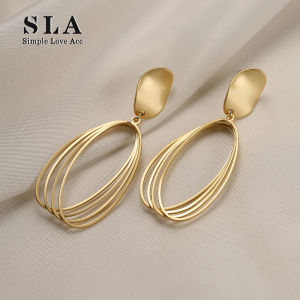 Simple Love ACC Private Designer Exaggerated Curve Matte Gold Fashion Elegant Silver Pin Earrings Female
