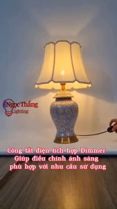 Đèn bàn gốm sứ phong cách Indochine trang trí phòng ngủ phòng khách cao cấp DB85 Ngọc Thắng (Tặng kèm một bóng Led 3 màu
