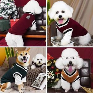 Autumn and winter knitted vest V-neck College Style Pet clothes Vest Teddy Winter Warm Pet Sweater College Style Puppy Knitwear