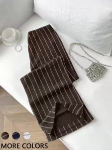 Womens High Waist Striped Wide Leg Pants Anti-Wrinkle Fabric Elegant Vertical Stripe Design Casual Office Commute Essential