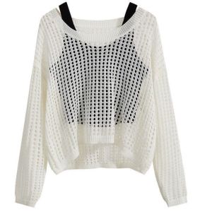 Womens Long Sleeve Knitted Hollow out Top Spring Summer New Style Fashion Sensation Scarf Feel Clothing Shoulder Length RPET Recycled Fabric