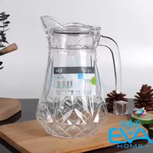 Bình Thuỷ Tinh Đựng Nước 1.6L Quai Cầm Miệng Rót Hoa Văn Crystal Cut Vintage EH1002-1D Glass Jar 1580ML