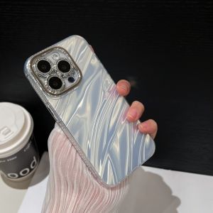 CrashStar With Plating Glitter Lens Protection Fashion Water Ripple Laser Gradient Phone Case For iPhone 15 14 13 Pro Max 12 11 Hard Shockproof Phone Casing Colorful Protective Cover Shell With Full Cover Lens Camera Protection Hot Sale