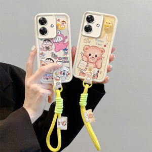 New Phone Case Realme Note 60x 60 50 C61 C63 C51s C51 C53 NFC 4G Ins Fun Cute Cartoon Briquette Kuromi Bear Stitch Anti-drop Leather Grain Casing with Lanyard 2025