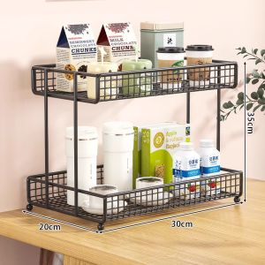 Multi-Layer Desktop Organizer Rack Kitchen Living Room Cup Spice Storage Shelf Tabletop Snack Holder Carbon Steel Metal
