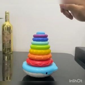 Funny Whale Baby Rainbow Stacking Toys Montessori Educational Sensory Rainbow Ring Toys for Toddlers 1-3Y Kids