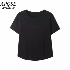 Comfortable Knitted round Neck Short Sleeve T-Shirt Womens Fashion Versatile Summer New Arrival Ai Nuan Hong Yuan 6160