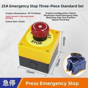 kuicc | 25A High Current Metal Emergency Stop Switch STOP Terminal Connection