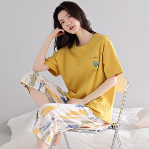 MiiOW | ชุดนอนผู้หญิงผ้าฝ้ายแท้ MiiOW ฤดูร้อน 2025 ชุดอยู่บ้านลำลอง แขนสั้น คอตั้ง ลายการ์ตูน ทรงหลวม ระบายอากาศได้ดี