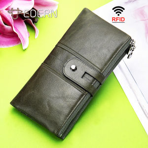 Ví da thật cổ điển cho phụ nữ RFID Ví Chống từ tính Ví cầm Tay Dài Đồ Đựng Thẻ Ví Có Khóa Kéo Ví đựng điện thoại