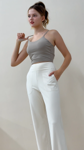 ANMO-Celana kasual high-waist celana olahraga celanacutbray santai celana longgar model lurus Celana Yoga