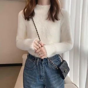 ali Áo Len Lông Chồn Giả Cổ Cao Mẫu Mới Áo Mặc Trong Dệt Kim Dễ Phối Áo Chui Đầu Giữ Ấm Lót Nhung Dày Dặn Mẫu Ngắn Cho Nữ