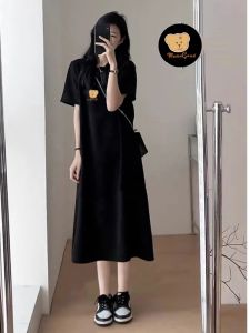 Plus Size Womens Clothing Pure Cotton T-Shirt Dress Summer Clothes Mid-Length over-the-Knee T-shirt Skirt Plus Size Ladies Loose-Fitting Slim-Fit Long Dress