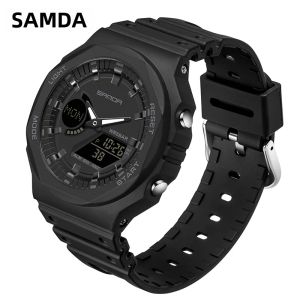 Sanda | Đồng Hồ Thạch Anh Sang Trọng Dành Cho Nam SANDA Đồng Hồ Đeo Tay Thể Thao Quân Sự Chống Nước Màn Hình Kép Đồng Hồ Bấm Giờ Phát Sáng Đồng Hồ Đeo Tay Có Dây Đeo Bằng Nhựa