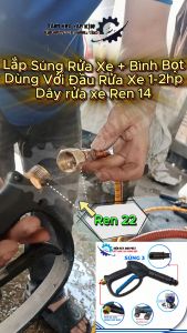 Bình bọt 1L gắn dây rửa xe 8.5mm 6.5mm Đầu rửa xe 1 hp 2hp kèm sung xịt rửa xe ren 22 Dây rửa xe ren 14 Đầu rửa xe dây curoa dây đai