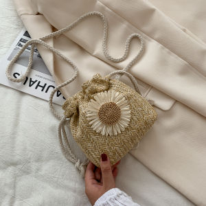 Trendy Grass Woven Beach Bag Womens Crossbody Fairy Style Bucket Bag Fashionable Fresh New 2024 Single Shoulder Sling Bag