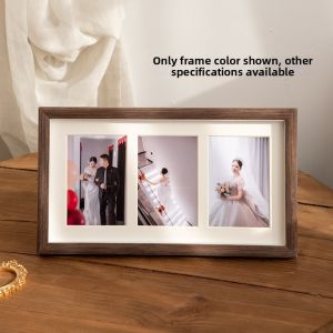 DIHUANTUO | Triple Frame Wedding Photo Display 6 Inch Wooden Picture Frame