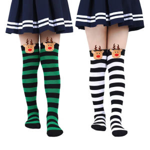 Kids Christmas Striped Socks For Girls Boys Winter Stockings New Children Knee High Socks Cute Cartoon Elk Doll Long Child Socks