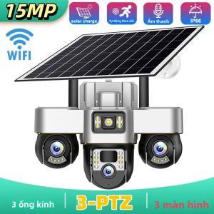 Camera An Ninh WiFi Năng Lượng Mặt Trời HD 15MP Với 3 Ống Kính PTZ Zoom 10X Phát Hiện Chuyển Động PIR Tầm Nhìn Ban Đêm CCTV Cho Giám Sát Trong Nhà/ngoài Trời