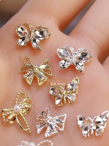 Phụ Kiện Charm Trang Trí Móng Tay Hình Bướm Bằng Kim Loại Đính Đá Sang Trọng