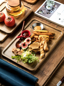 Retro Wooden Food Tray Square Plate for Cooking Utensils Real Wood Tea Tray Commercial Restaurant Barbecue Display Tray