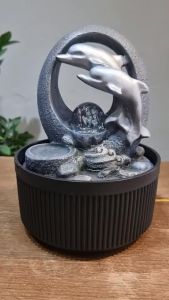 น้ำพุน้ำล้นตั้งโต๊ะ รุ่นปลาโลมาสีเงินรหัส7241233L น้ำตกเสริมฮวงจุ้ยตกแต่งบ้าน ของขวัญมงคลขึ้นบ้านใหม่ เปิดร้านใหม่