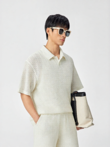 BODYDREAM | Elegant Seagull Collar Polo Style Textured See-Through Holiday Sport Set