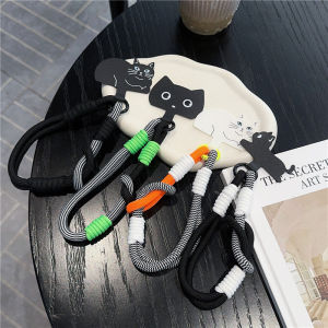 Funny Black and White Cat Mobile Phone Hanging Piece Solid Phone Lanyard Clip Knitted Belt Nylon Rope Wrist Chain Gasket