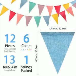 12PCS Imitation Linen Triangle Flag DIY Banner Pastel Triangle Flag For Birthday Party Decoration
