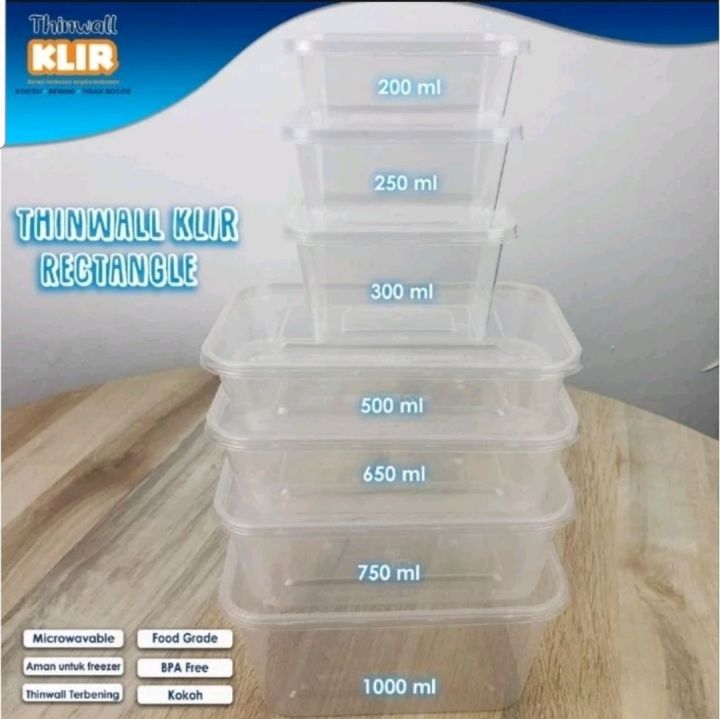 Thinwall Persegi Panjang KLIR 500ml, 650ml, 750ml & 1000ml +Tutup ...