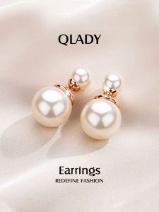 999 Pure Silver Double-Sided Large Pearl Stud Earrings Womens Fashion Jewelry Elegant Lightweight Luxury Style