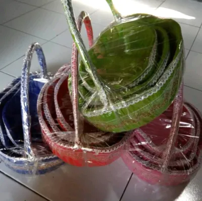 keranjang ombak rotan bungkus kain tangkai isi 3 { 0K }