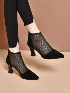 Comfortable Fine Heel Sandals Womens Fashion Spring Summer New Net Hollow out High Heels Booties Breathable Leather Shoes