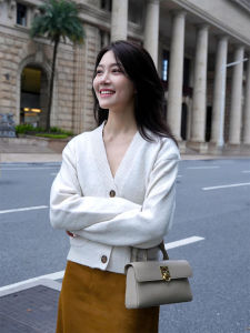 YUFUQING | Chic White V-Neck Knitted Open Cardigan Womens Fashionable Minimalist Style Autumn New Arrival Polyester Fiber Long Sleeve