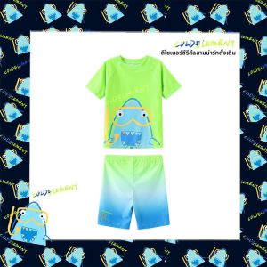 COLDELEMENT | ชุดว่ายน้ำกันแดดสำหรับเด็กชาย ชุดว่ายน้ำสีเขียวฟลูออเรสเซนต์ ชุดว่ายน้ำแบบแยกส่วนสำหรับเด็กวัยกลางคนและโต ชุดว่ายน้ำสำหรับเด็ก