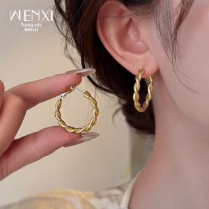 WENXI | Matte Twisted Golden Hoops Earrings