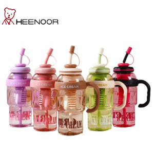 Heenoor Botol/Tumbler Plastik ICE CREAM Handcarry+Saringan+Sedotan BPA FREE FoodGrade Casual Fashionable | 1400ML & 900ML | HX-3089/3185
